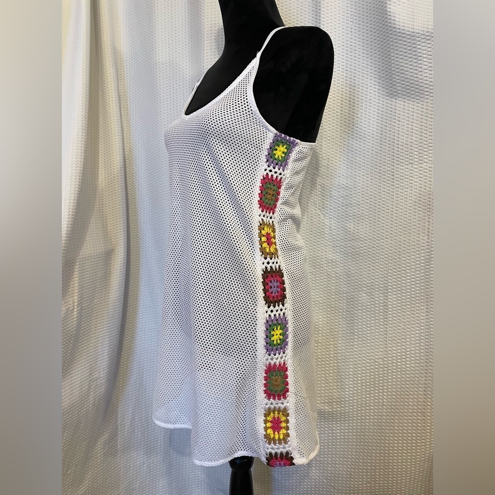 No Boundaries white & multicolored granny square crochet swim cover-up XS NWT - Picture 6 of 6